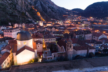 night view from the air to the old Kotor