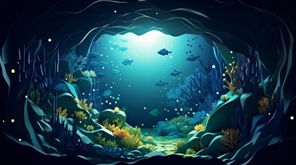 Paper underwater sea cave