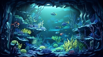 Fototapeta na wymiar Paper underwater sea cave