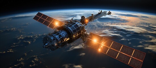 International Space Station orbiting the planet Earth at sunrise - obrazy, fototapety, plakaty