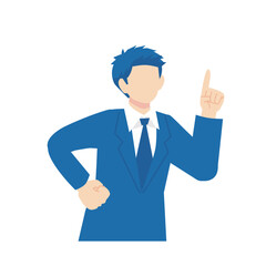 紺色スーツの男性_指差し_上半身