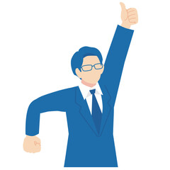紺色めがねスーツの男性_グッドポーズ_上半身