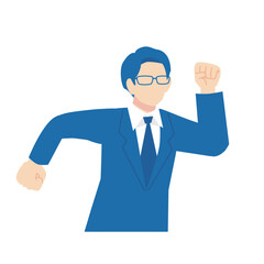 紺色めがねスーツの男性_走る_上半身