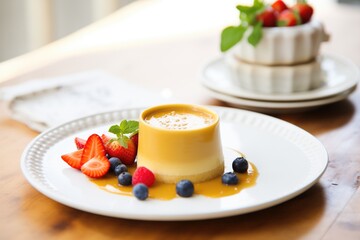 creme caramel with fresh berries topping