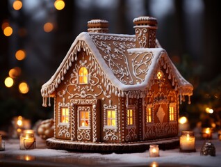 Decorated Gingerbread House Icing Christmas Holiday Background