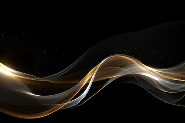Transparent golden and silver waves on the black background