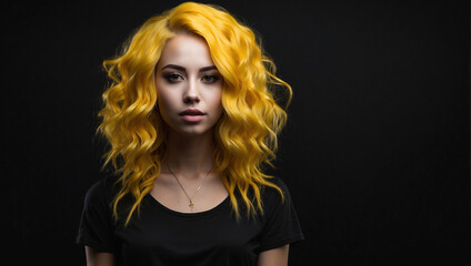 young woman with yellow hair isolated on black background