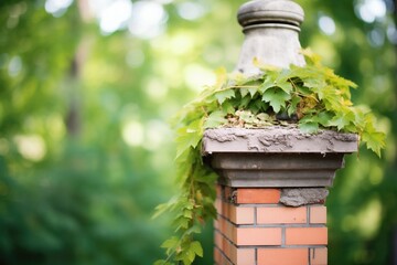 closeup of ivycovered chimney in lush prairie greenery