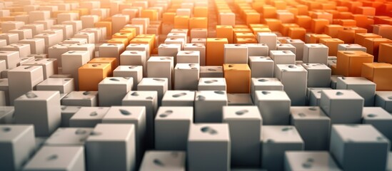 3d rendering background of orange abstract square blocks