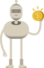 Robot Character Holding Dollar Coin
