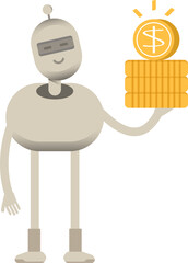 Robot Character Holding Dollar Coins
