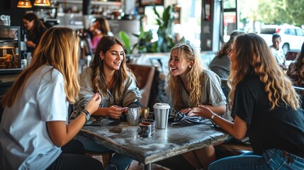 A group of women chatting in a cafe, AI generated Image - Powered by Adobe