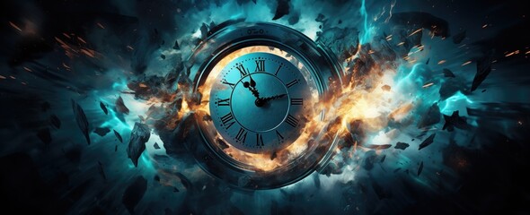 Clock on fire, deadline, time is running out, copy space - obrazy, fototapety, plakaty