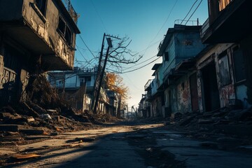 An abandoned street beneath a clear sky. Generative AI