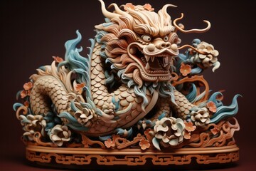 Majestic Chinese Dragon Dance, on an isolated Dragon Red background, Generative AI