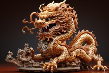 Fototapeta na wymiar Majestic Chinese Dragon Dance, on an isolated Dragon Red background, Generative AI