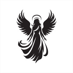 Graceful Guardians: Messengers Silhouette Portraying the Angelic Grace in Silhouetted Form - Messengers Silhouette - Angel Vector
