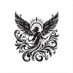 Heavenly Harmony: Angel Silhouette Ensemble Capturing the Harmonious Presence of Celestial Beings - Angel Illustration - Angels Vector
