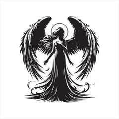 Celestial Choreography: Messengers Silhouette in Silhouetted Dance of Angelic Beauty - Messengers Silhouette - Angel Vector
