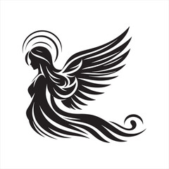 Obraz premium Silhouetted Grace: Angel Silhouette Set Illustrating the Graceful Movements of Celestial Beings - Angel Illustration - Angels Vector 