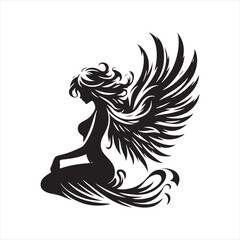 Whispers of Wings: Messengers Silhouette Featuring the Whispers of Angel Silhouettes' Wings - Messengers Silhouette - Angel Vector
