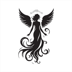 Celestial Choreography: Messengers Silhouette in Silhouetted Dance of Angelic Beauty - Messengers Silhouette - Angel Vector
