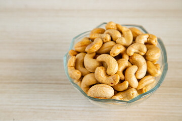 top view of a bowl of fried cashew nuts
