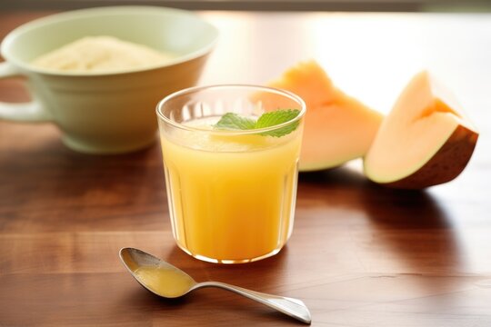 Cantaloupe Juice In A Clear Glass, Melon Scoop