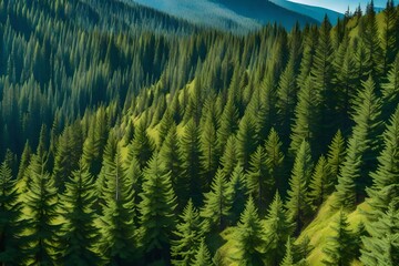 Obraz premium View of the pine forest in the mountains.