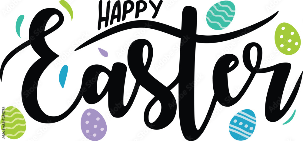 Fototapete happy easter hand drawn color design with eggs isolated on white. zip file contains eps, jpeg and pn