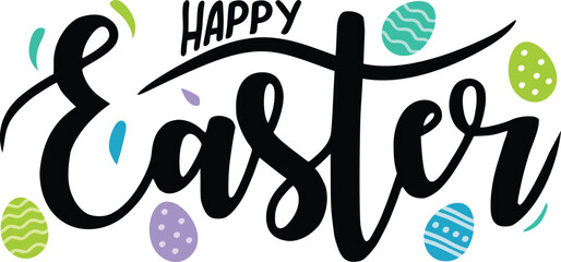 Happy Easter Hand drawn color design with eggs isolated on white. ZIP file contains EPS, JPEG and PNG formats - obrazy, fototapety, plakaty