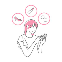 オンラインで買い物をする女性　スマホ