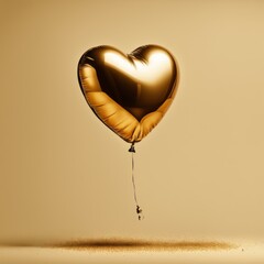 Fototapeta na wymiar Golden Heart shaped balloon isolated on gold background
