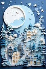 Paper quilling Landscape in Winter, Christmas Scene, Paper Art, für Calendar or Wallpaper