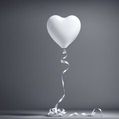 White color Heart shaped balloon isolated on Gray background