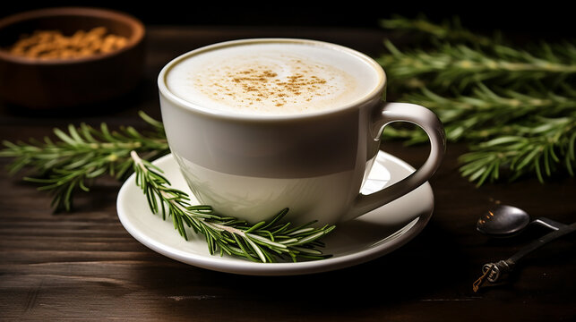 rosemary honey latte in a herb garden cafe