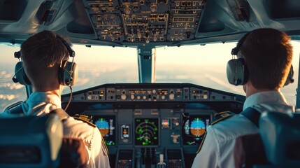 Pilot and copilot in the airplane cockpit, AI generated Image