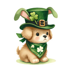 Watercolor Cute animal st.patrick day irish costume Clipart Illustration 