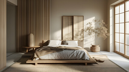 office room with the Japandi style. From minimalist designs to natural materials