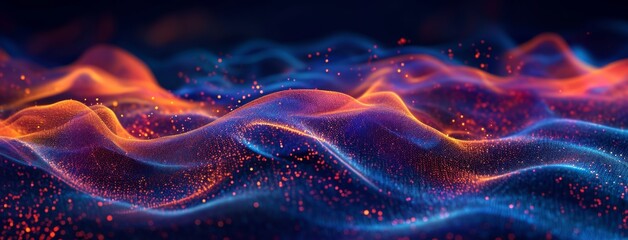 abstract blue and orange wave background, in the style of digital neon