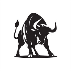 Fototapeta premium Frenetic Power: Angry Bull Silhouette Series Illustrating the Frenetic Power of a Dominant and Agitated Creature - Angry Ox Silhouette - Bull Vector 