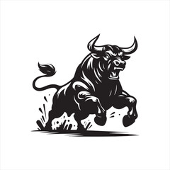 Dominant Roar: Bull Illustration Featuring the Dominant Roar of Angry Bull Silhouette in a Defiant Display - Bull Illustration - Ox Vector
