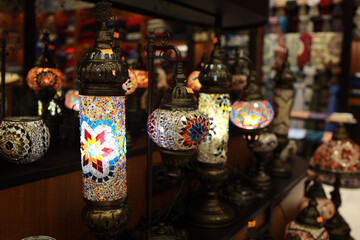 Traditional vintage Turkish lamps in the Grand bazaar Istanbul