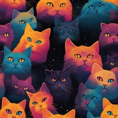 beautiful and fantastically silhouettes of colorful cat gravitational waves