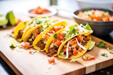 tacos with ground beef and cheese on a tray