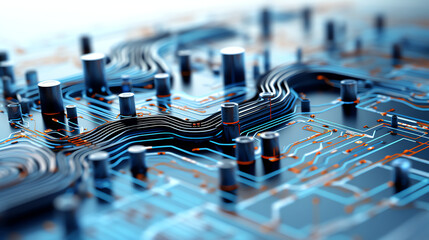 a close up of a computer circuit board with many small electronic components - obrazy, fototapety, plakaty