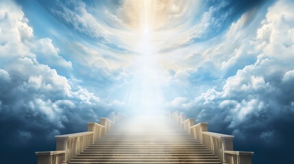 Stairs towards the heavens, in the style of spiritual landscape.