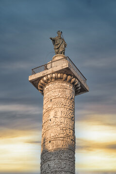 The statue of Saint Peter on Trajan's Column in Rome