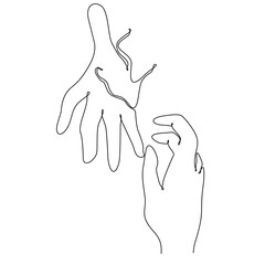 continuous line drawing of hand asking for help