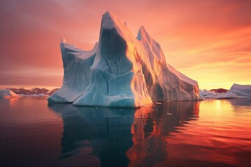 iceberg at sunset over warm ocean. Generative AI